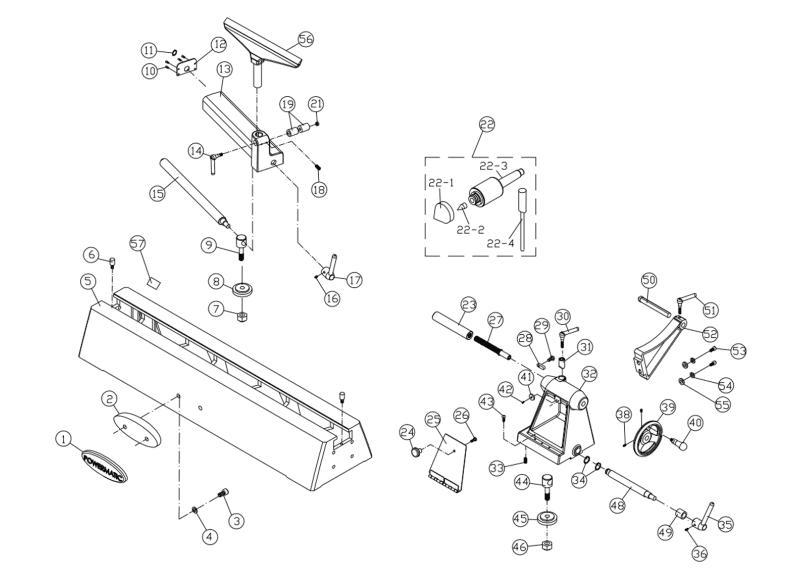 3520C Bed, Banjo and Tailstock Assembly