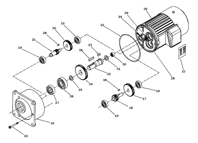 1632 5HP 1PH Reduction Motor