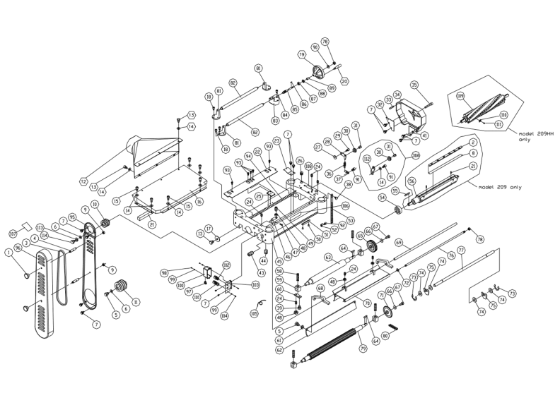 209HH 5HP 3PH Cutterhead Assembly 