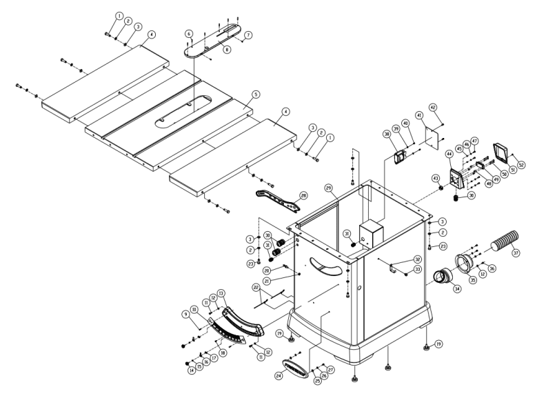 3000B - 7.5HP - 3PH - 50" Tablesaw - Table and Cabinet Assembly 